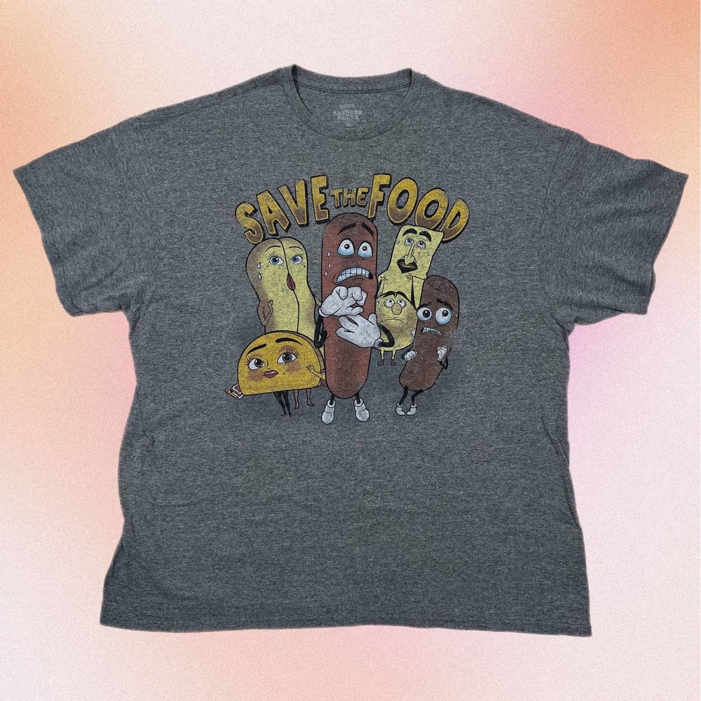 Sausage Party XL Gray Grey Graphic T-Shirt Novelty Funny Cartoon Taco Hotdog